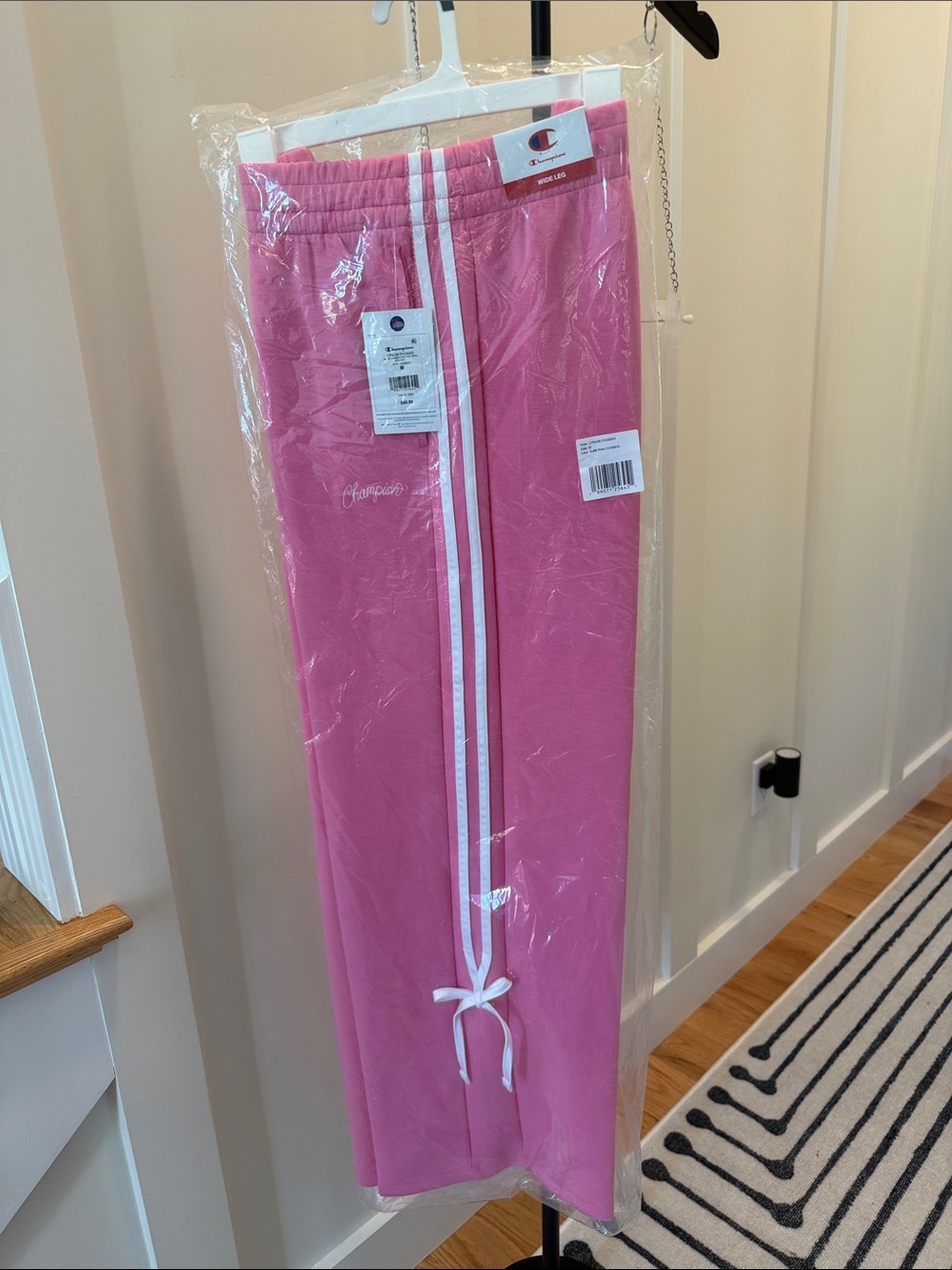 Champion medium Pink Track Pants with White Side Stripes wide leg #905